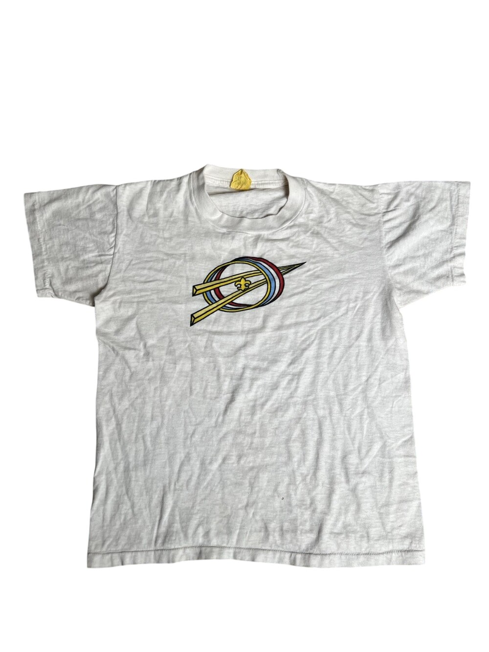 Vintage 70s/80s Medium White Graphic Crew Neck Cotton Jersey Logo Print